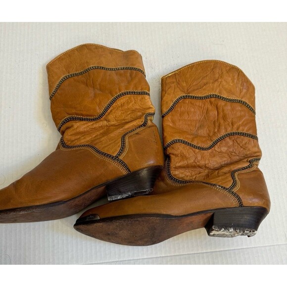 Vintage Zodiac Leather Women’s Cowboy Boots Made in USA Slouch Size 8.5 - Picture 2 of 9